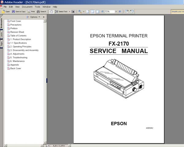Epson FX-2170 Printer<br> Service Manual