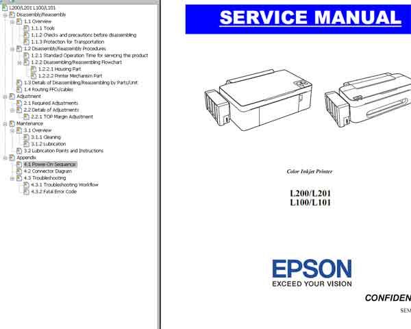 Epson <b>L100, L101, L200, L201</b> printers Service Manual  <font color=red>New!</font>