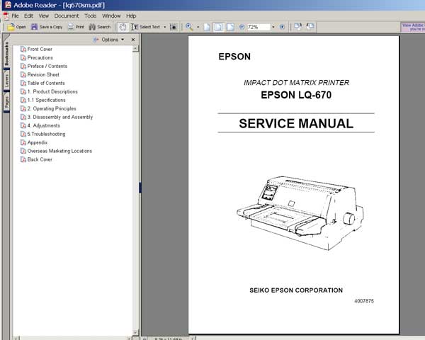 Epson LQ-670 Printer<br> Service Manual