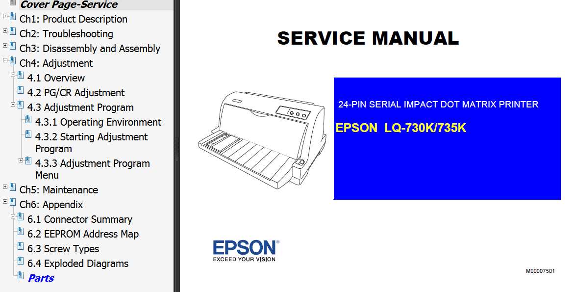 Epson LQ-730K, LQ-735K Printer Service Manual and LQ-730K, LQ-735K Parts List
