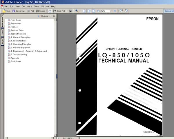 Epson LQ-850, LQ-1050 Printers<br> Service Manual
