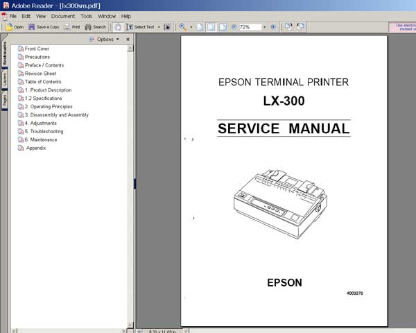 Epson LX-300 Printer<br> Service Manual
