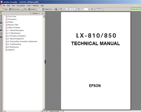 Epson LX-810, LX-850 Printers<br> Service Manual