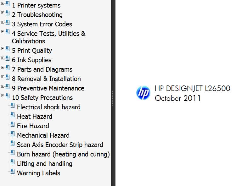 HP Designjet L26500 Printers Service Manual,  Parts List and Circuit Diagrams