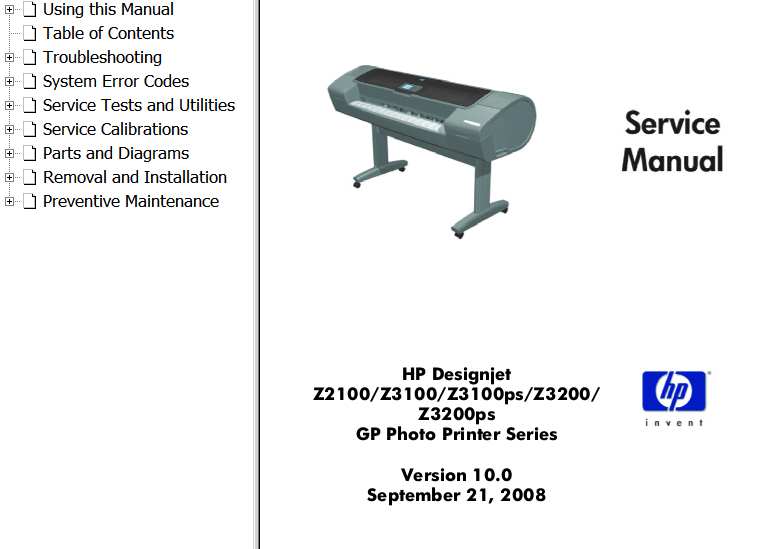 HP Designjet Z2100, Z3100, Z3100ps, Z3200, Z3200ps Printers Series Service Manual and Parts List and Diagrams
