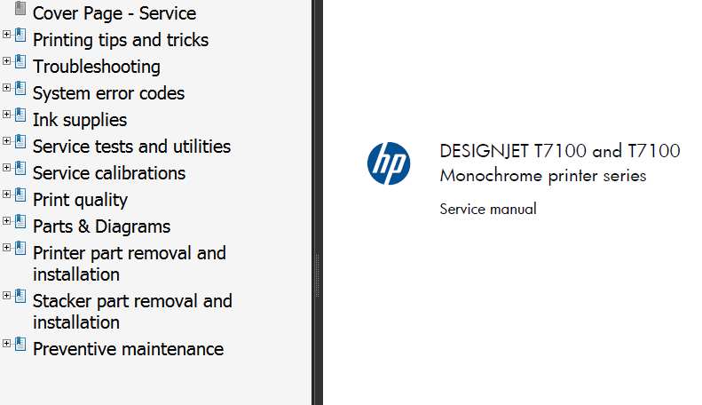 HP Designjet T7100 Printers Series Service Manual and Parts List and Diagrams