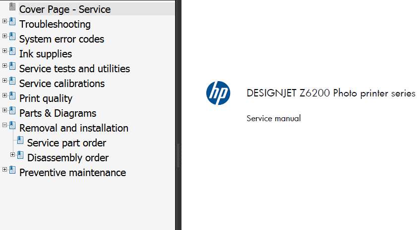 HP Designjet Z6200 Printers Series Service Manual and Parts List and Diagrams