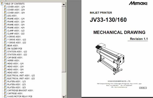 Mimaki JV33-130, JV33-160 Mechanical drawing