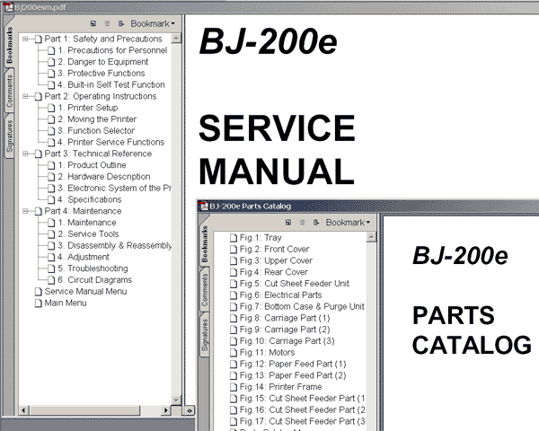 CANON BJ-200e printer Service Manual and Parts Catalog