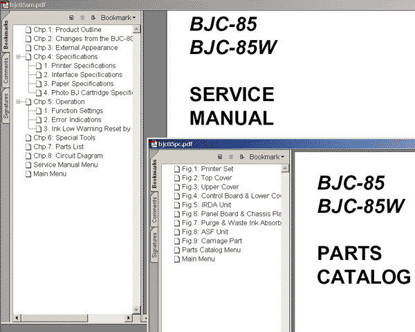 CANON BJC-85 printer<br> Service manual and Parts Catalog