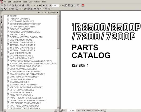 CANON iR7200, iR8500  Parts Catalog