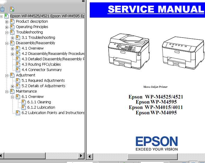 Epson <b>WP-M4011, WP-M4015, WP-M4095, WP-M4521, WP-M4525, WP-M4595, PXB750F </b> printers Service Manual  <font color=red>New!</font>