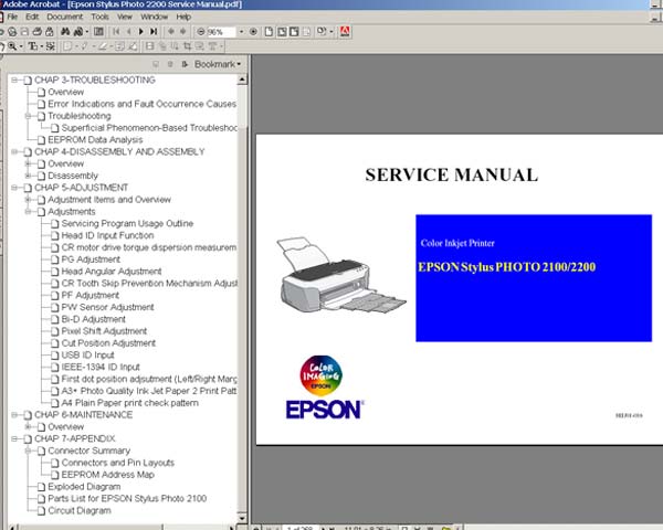 Epson Stylus Photo 2100, 2200, PM4000PX Printers  Service Manual