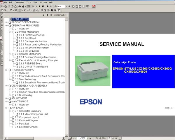Epson CX3500, CX3600, CX3650, CX4500, CX4600 Service Manual and Parts List