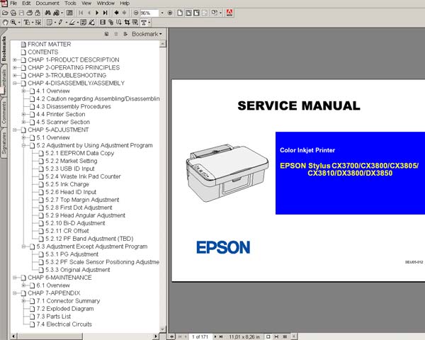 Epson CX3700, CX3800, CX3810, DX3800, DX3850 Service Manual and Parts List