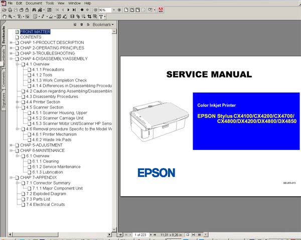 Epson CX4100, CX4200, CX4700, CX4800, DX4200, DX4800, DX4850, PXA650 Service Manual and Parts List