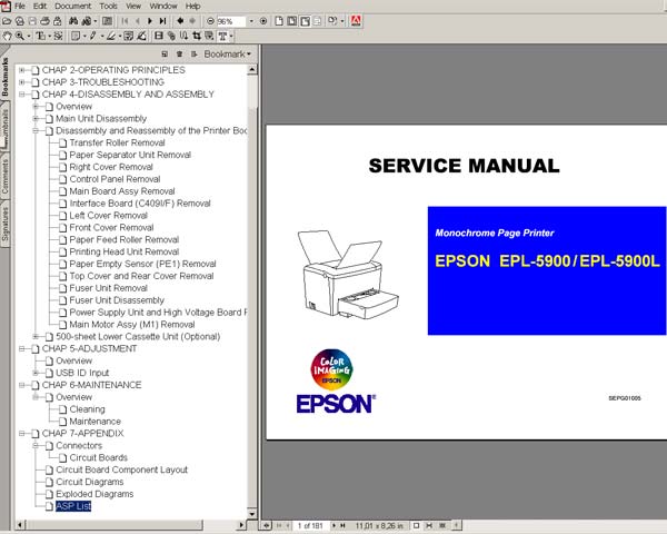 Epson EPL 5900, 5900L Printers<br> Service Manual, ASP List and diagrams