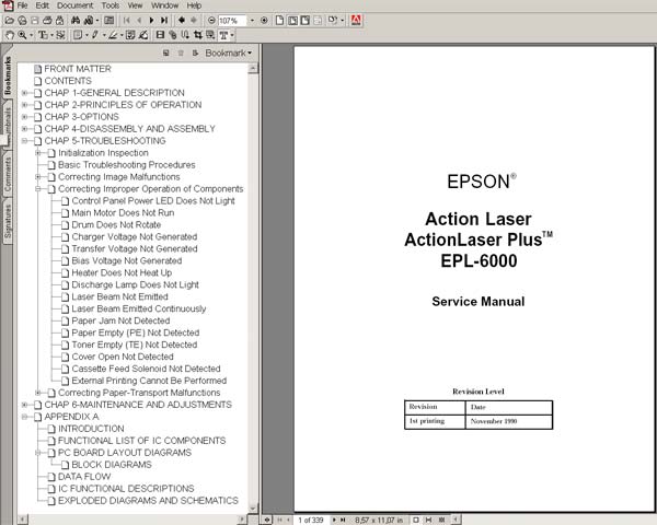Epson EPL 6000, Action Laser, ActionLaser Plus Printers<br> Service Manual and diagrams