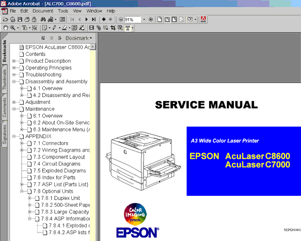 Epson AcuLaser C8600, C700 Printers<br> Service Manual