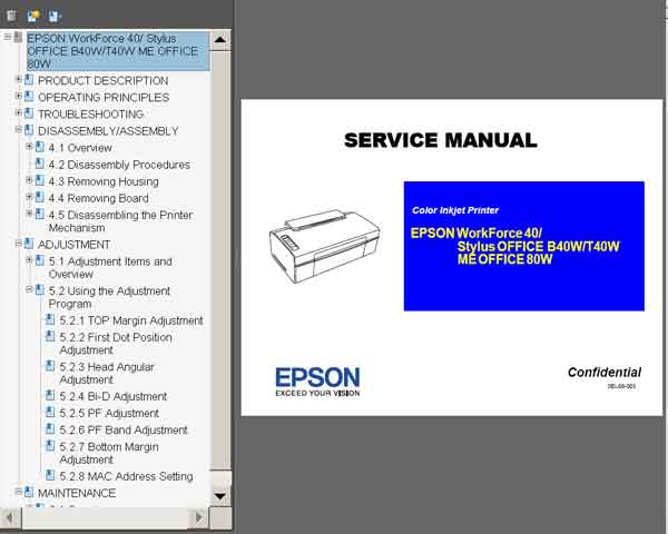 Epson Stylus OFFICE B40W, T40W, ME OFFICE 80W, WorkForce 40, PX201 printers Service Manual
