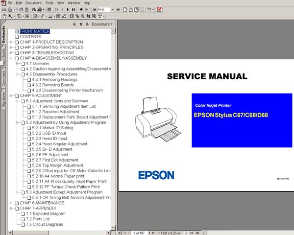 Epson C67, C68, D68 printers Service Manual and Parts list