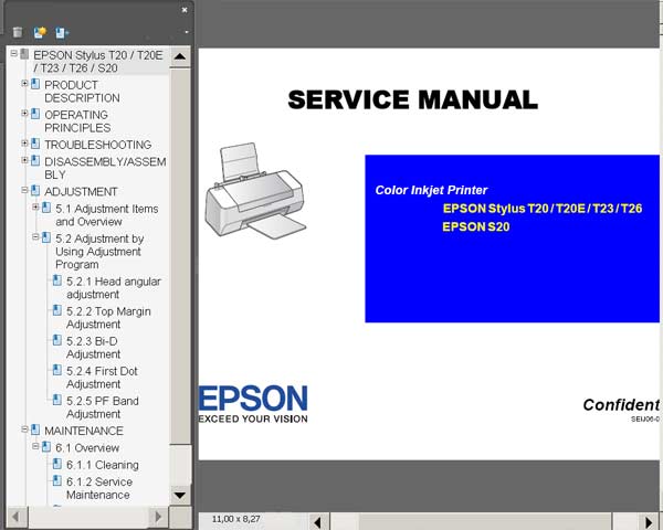 Epson T20, T20E, T23, T26, S20 Printers Service Manual <font color=red>New!</font>