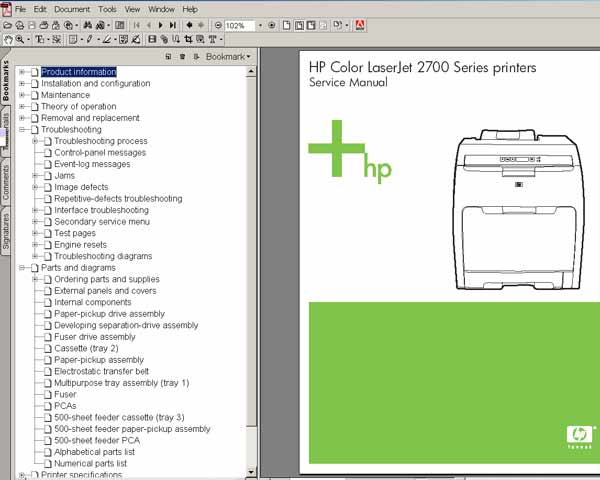HP Color LaserJet 2700 Printer <br> Service Manual, Parts and Diagrams