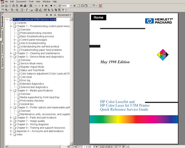 HP Color LaserJet and HP Color Laser Jet 5/5M Printers <br> Quick Reference Service Guide