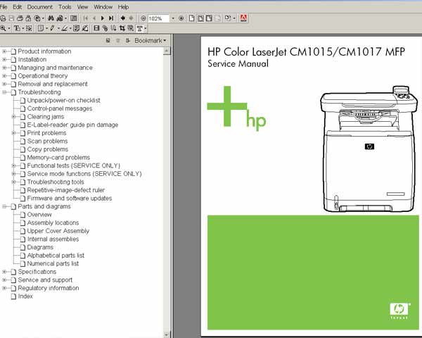 HP Color LaserJet CM1015, CM1017 MFP <br> Service Manual, Parts and Diagrams