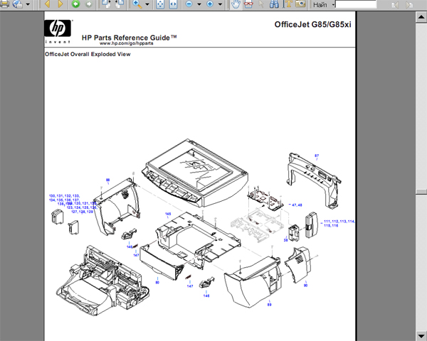 HP OfficeJet G85 Parts Reference Guide with Exploded View and Parts List