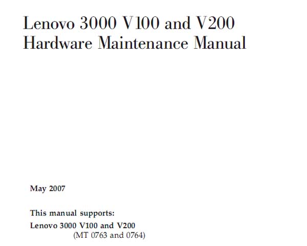 Lenovo  3000  V100, V200 Notebook <br>Hardware Maintenance Manual  (Service Manual)