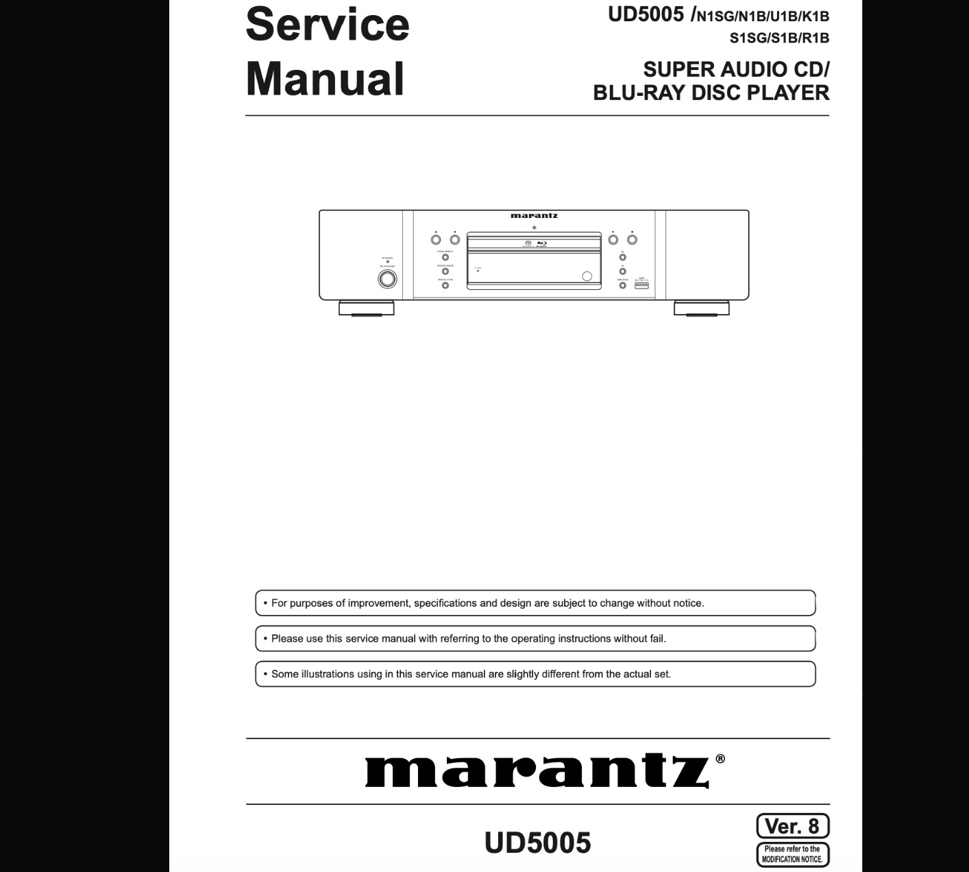 Marantz UD5005  SUPER AUDIO CD /  BLU-RAY DISC PLAYER Service Manual, Exploded View, Schematic Diagram, Cirquit Description
