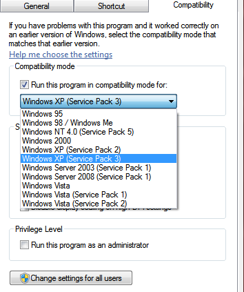 Windows 7 compatibility mode