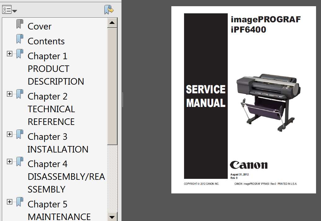 CANON imagePROGRAF iPF6400, iPF6410, iPF6450, iPF6460 Service Manual and Parts Catalog