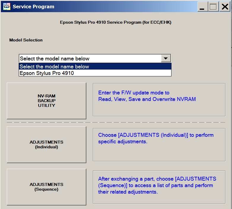 Epson <b>Pro 4910</b> Adjustment Program