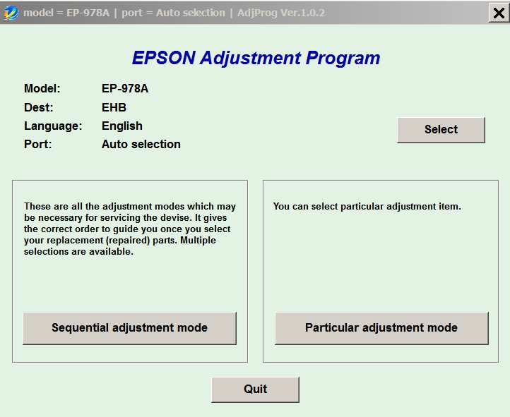 Epson <b>EP-978A</b> (EHB) Ver.1.0.2 Service Adjustment Program  <font color=red>New!</font>