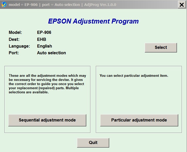 Epson <b>EP-906A-F</b> (EHB) Ver.1.0.0 Service Adjustment Program  <font color=red>New!</font>