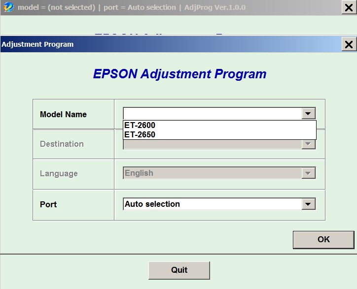 Epson <b>ET-2600, ET-2650 </b> (EAI) Ver.1.0.0 Service Adjustment Program