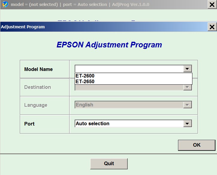 cannot reset ink 2650 by epson adjustment program