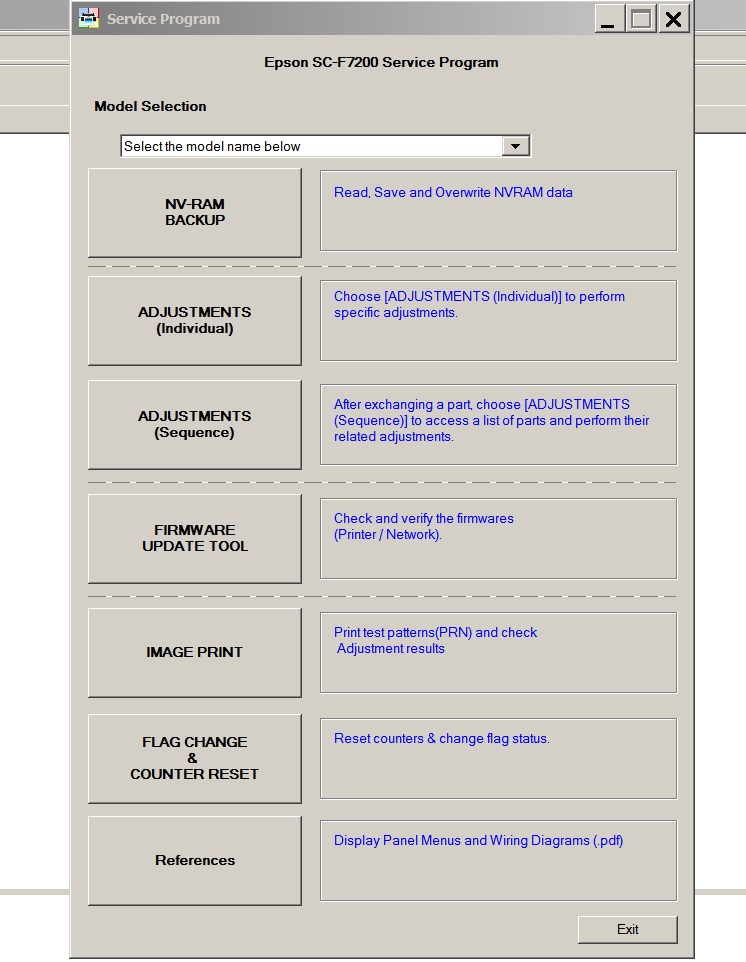 License for 1 PC for Epson  <b>Sure Color SC-F7200</b> Service Adjustment Program (V1.32) for printhead unclogging, counters resets, printer adjustments and maintenance. 100% working all functions