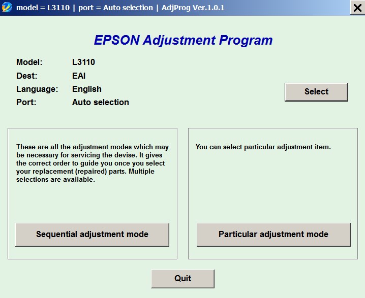 Epson <b>L3110 </b> (EAI) Ver.1.0.1 Service Adjustment Program
