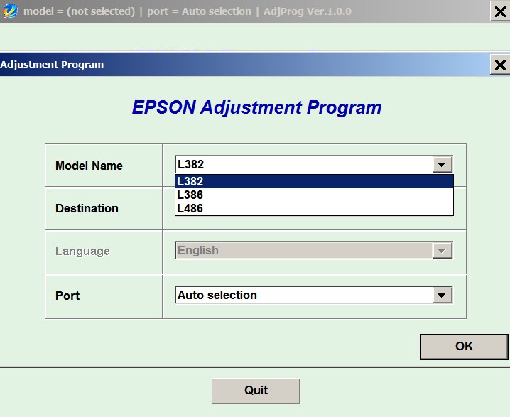 Epson <b>L382, L386, L486 </b> (EURO) Ver.1.0.0 Service Program