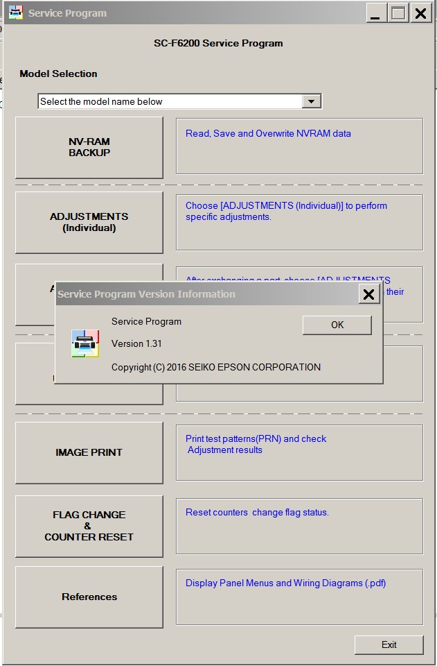 Epson <b>SureColor SC-F6200 Series</b> Service  Adjustment Program V 1.31 <font color=red>New!</font>