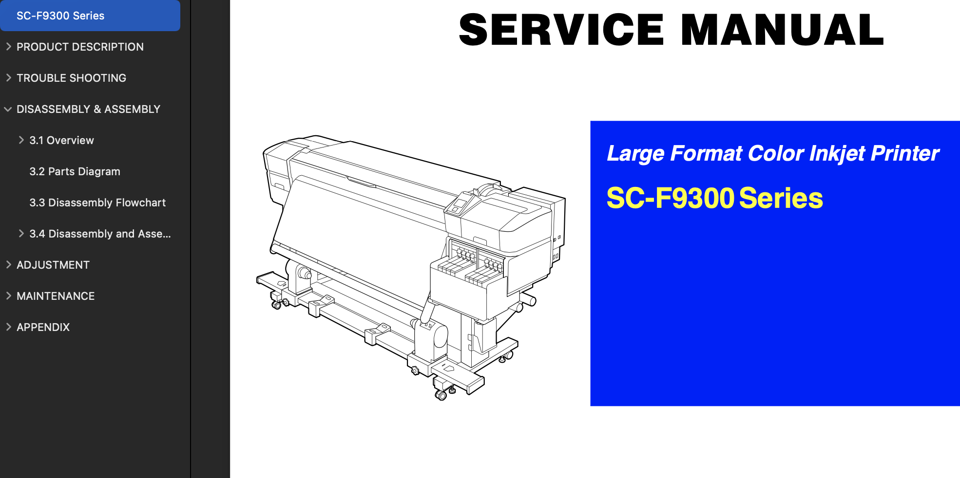 Epson Sure Color SC-F9300 Series  Service Manual, Parts List and Exploded Diagram <font color=red>New!</font>