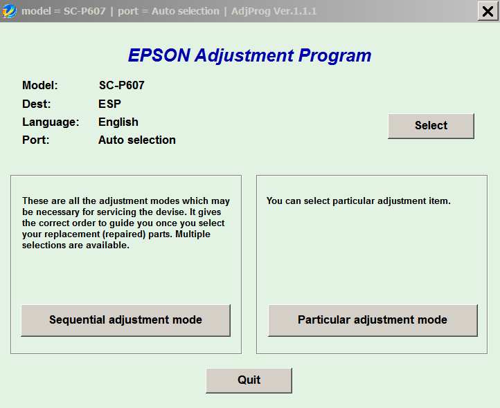 Epson <b>Sure Color SC-P607 </b> (ESP) Ver.1.1.1 Service Adjustment Program  <font color=red>New!</font>