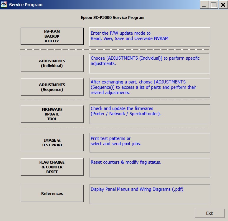 Epson <b>SureColor SC-P5000</b> Service Program <font color=red>New!</font>