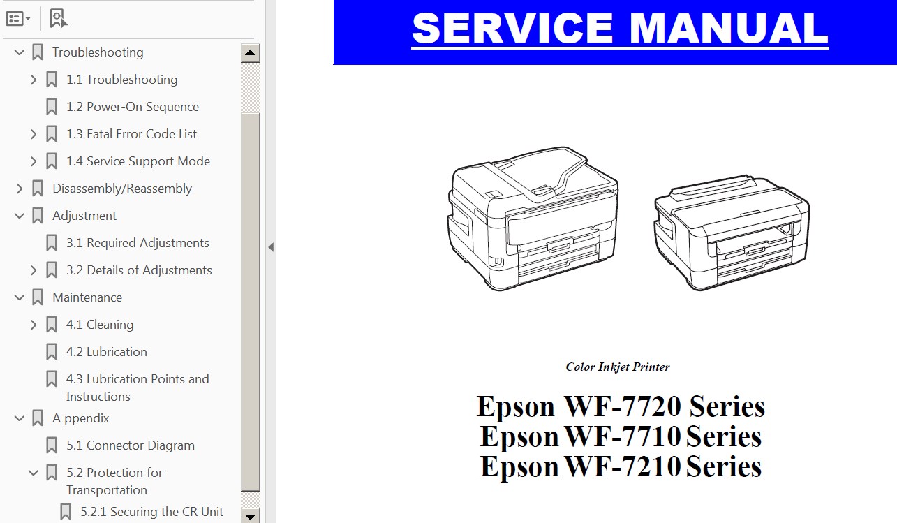 Epson <b> WF-7210 Series, WF-7710 Series, WF-7720 Series</b> printers Service Manual  <font color=orange>New!</font>