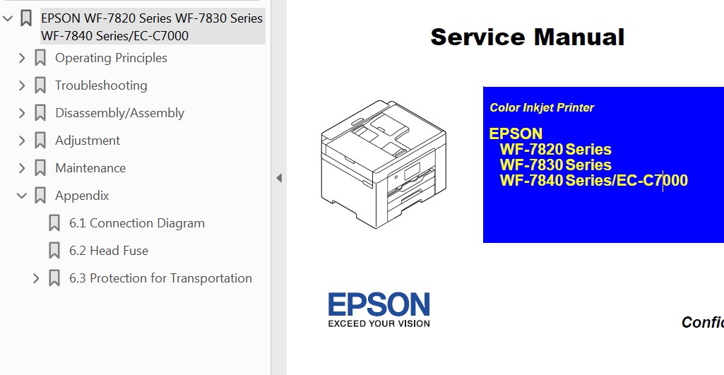 Epson <b> WF-7820 Series,  WF-7830 Series,  WF-7840 Series, EC-C7000</b> printers Service Manual  <font color=orange>New!</font>