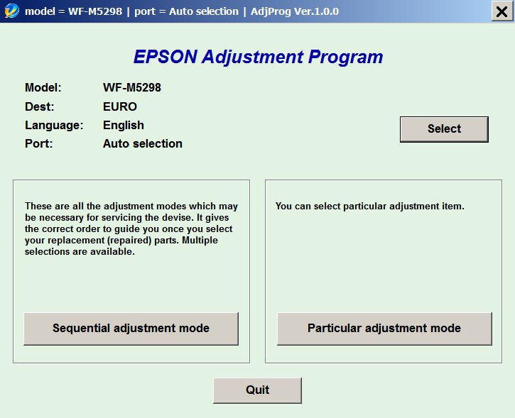 Epson <b>WorkForce WF-M5298</b> (EURO) Ver.1.0.0 Service Adjustment Program  <font color=red>New!</font>
