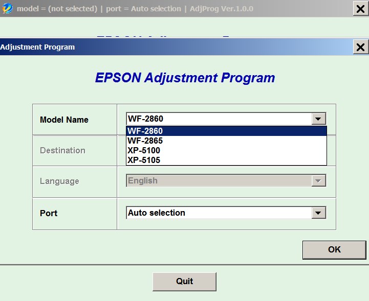 Epson <b>WorkForce WF-2860, WF-2865, XP-5100, XP-5105</b> (EURO) Ver.1.0.0 Service Adjustment Program  <font color=red>New!</font>